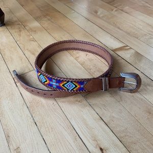 Brown Leather Beaded Belt 32”